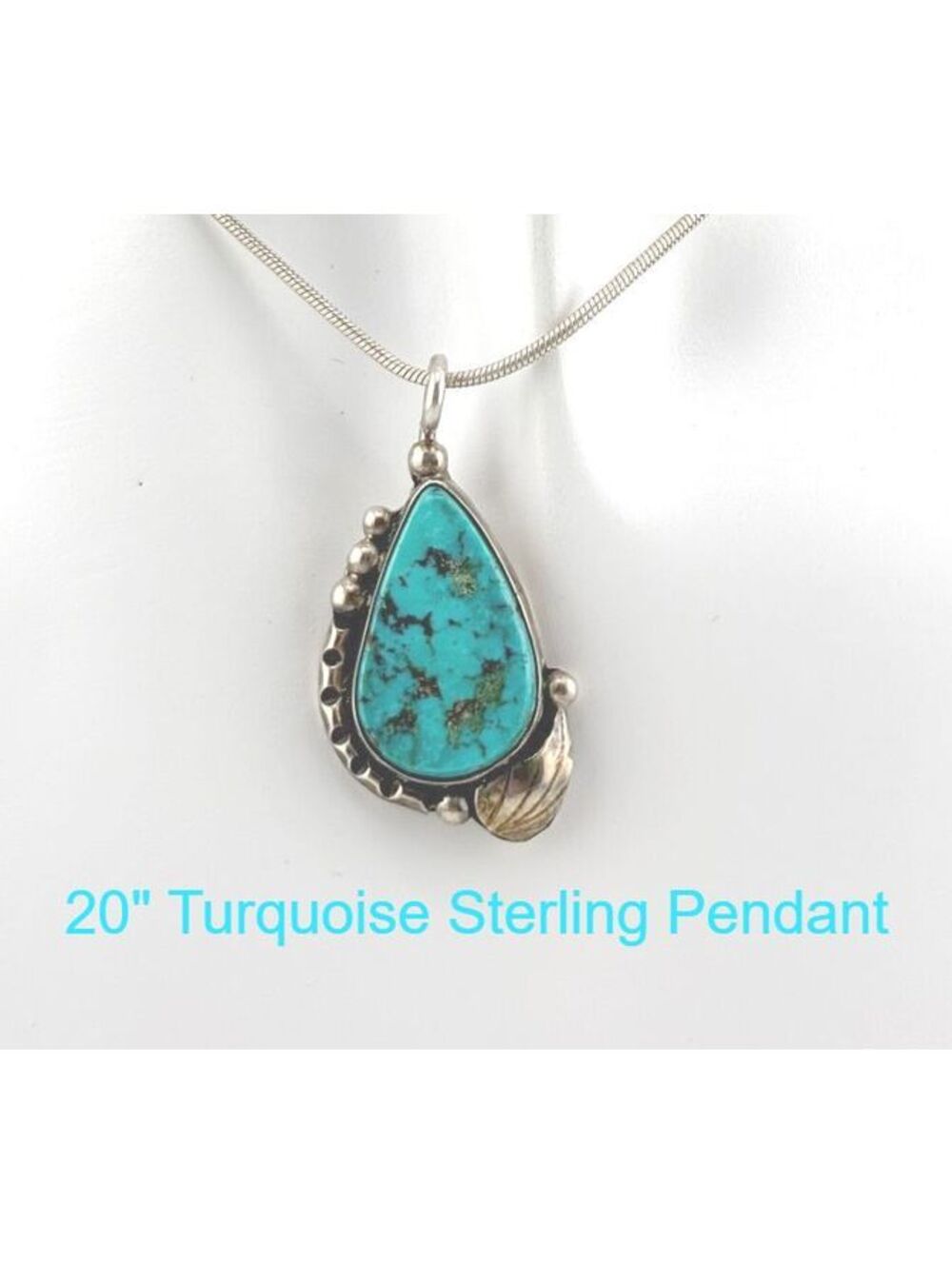 Sterling Silver Turquoise Pendant Necklace 20" Chain Southwest Navajo-style VTG